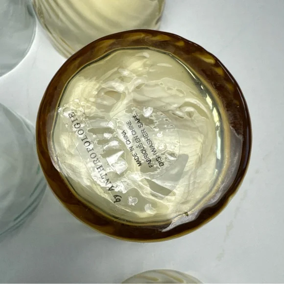 Set Of 6 ANTHROPOLOGIE Glasses 3 Green & 3 Amber Swirl Picnic Juice 3.75” EXC! - Picture 6 of 16